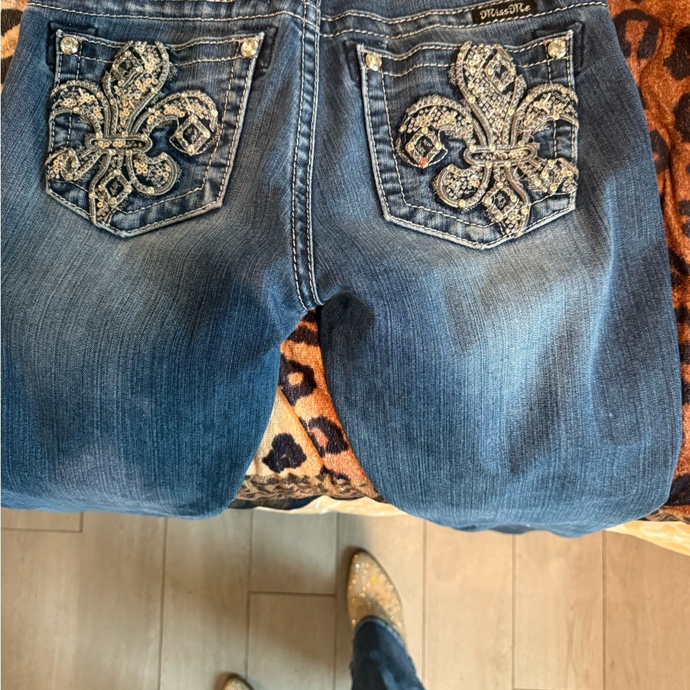 Miss Me Blue Jeans with Silver Embellishments